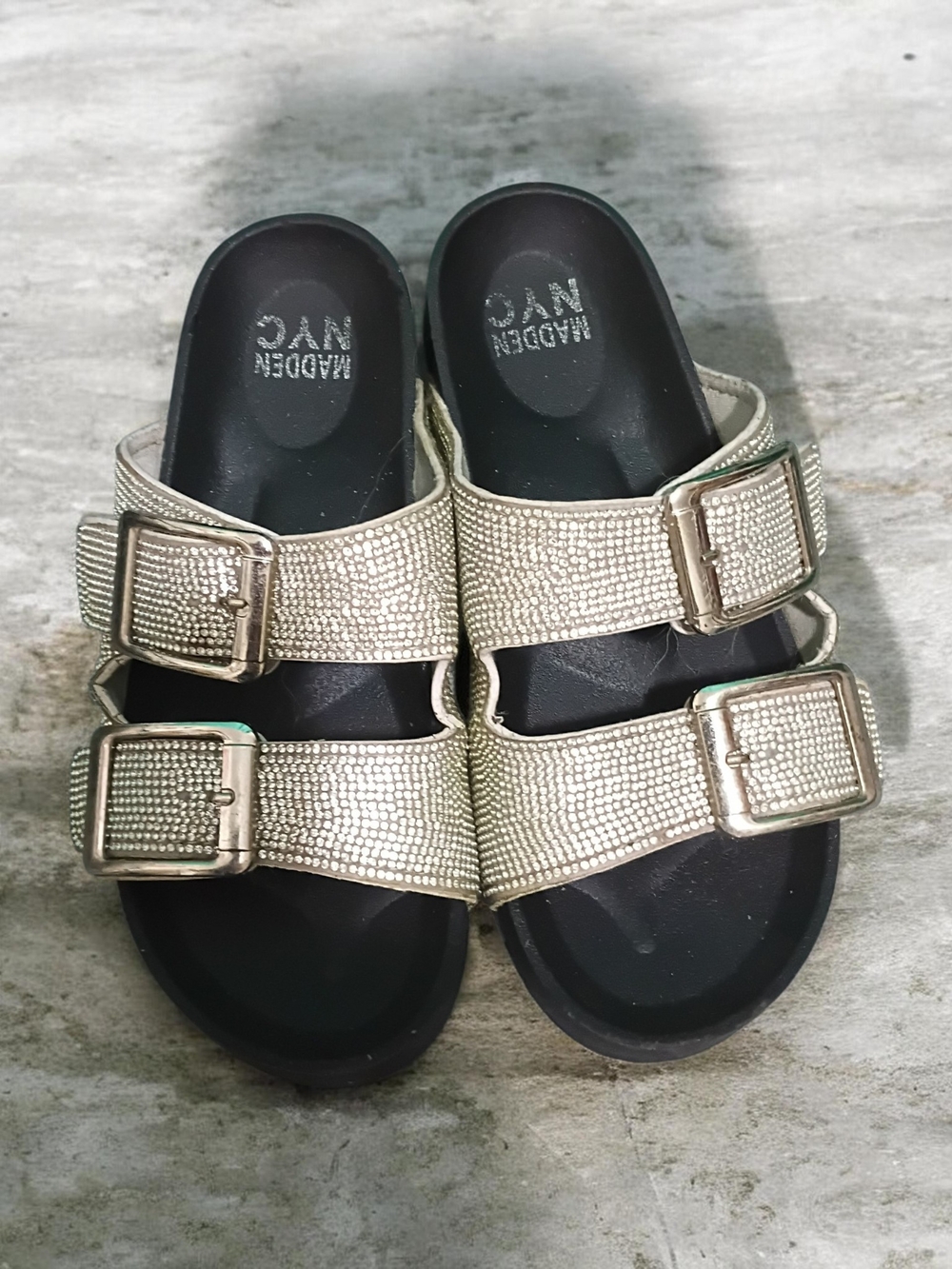 Women's Metallic Gold Double-Buckle Slide Sandals